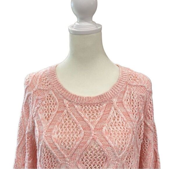 Sonoma Goods For Life Pink Marled Cable Knit Damask Pattern Sweater Size Large - Picture 6 of 12